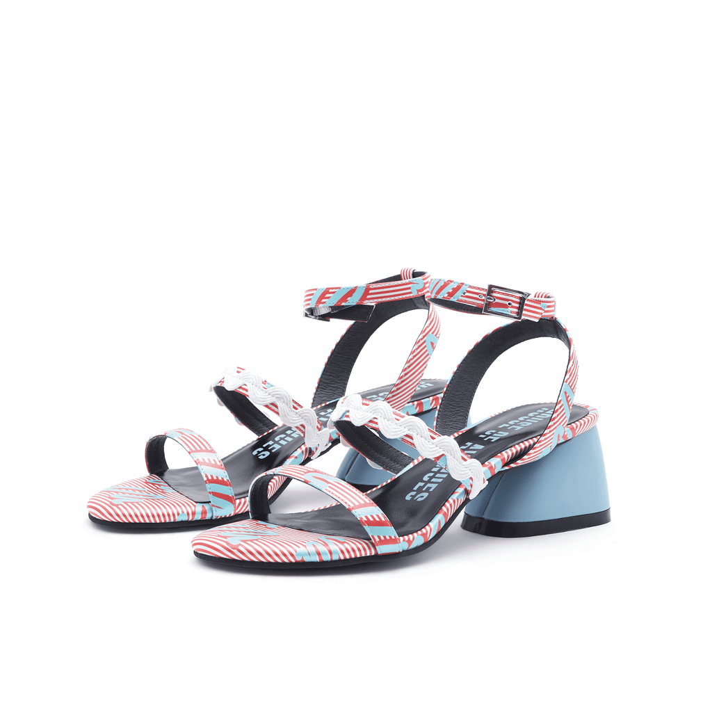 Ladies Overall Printed Block Heel Sandal 4453 Red - House of Avenues - Designer Shoes | 香港 | 女Ã? House of Avenues