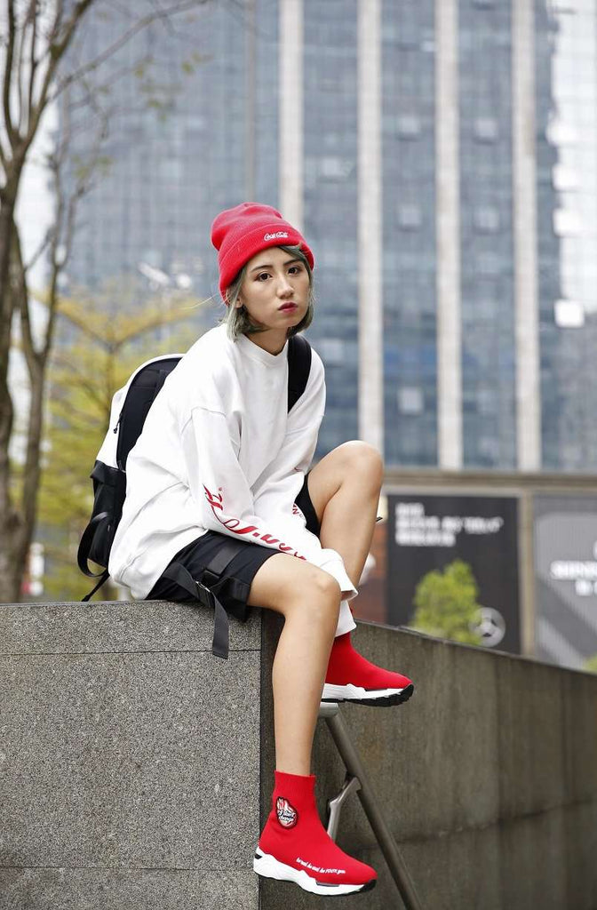 Ladies Socking High Top Sneaker 4486 Red - House of Avenues - Designer Shoes | 香港 | 女Ã? House of Avenues