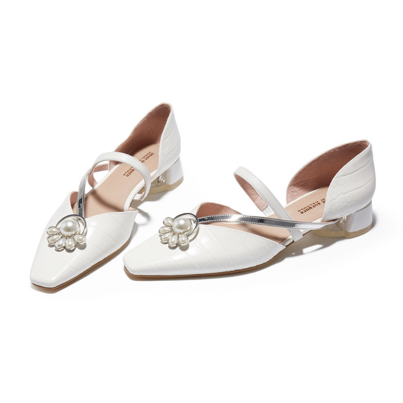 Croco Print Low Heel Mule 5641 White - House of Avenues - Designer Shoes | 香港 | 女Ã? House of Avenues