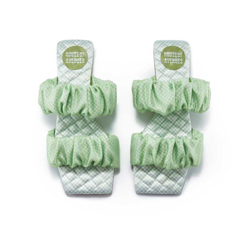Satin Goldfish Print Flat Sandal 5619 Green - House of Avenues - Designer Shoes | 香港 | 女Ã? House of Avenues