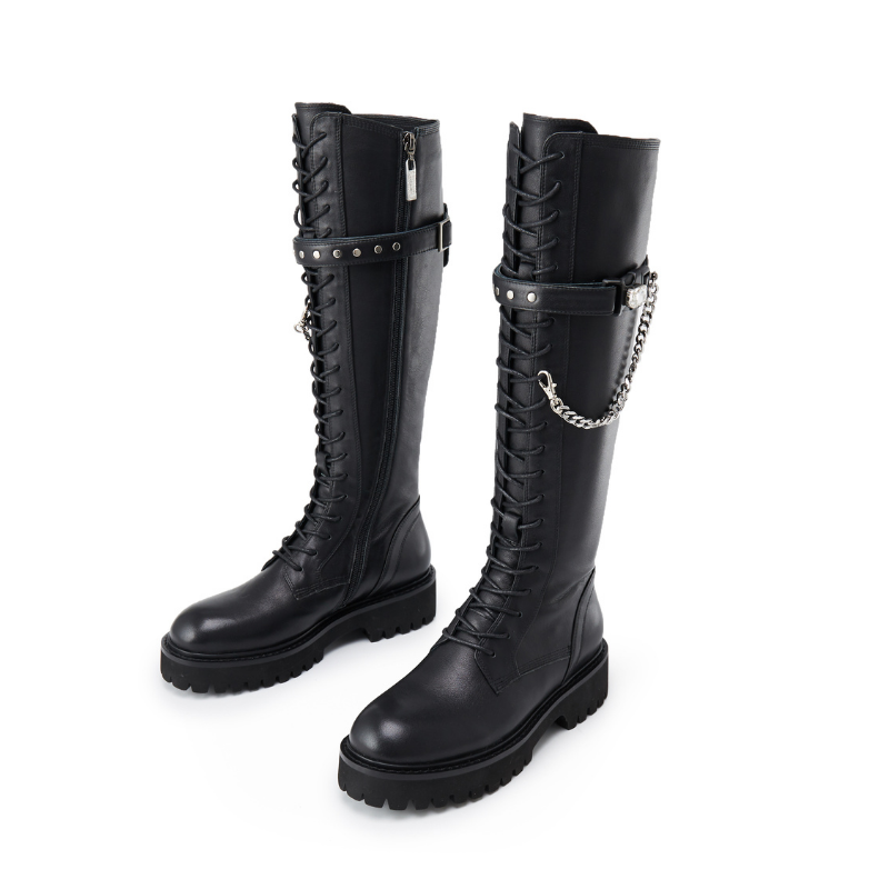 Ladies Chain Leather Combat Boot 5564 - House of Avenues - Designer Shoes | 香港 | 女Ã? House of Avenues