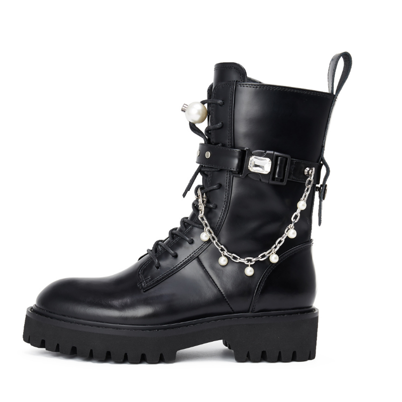 Ladies Pearl Leather Military Boot 5563 - House of Avenues - Designer Shoes | 香港 | 女Ã? House of Avenues