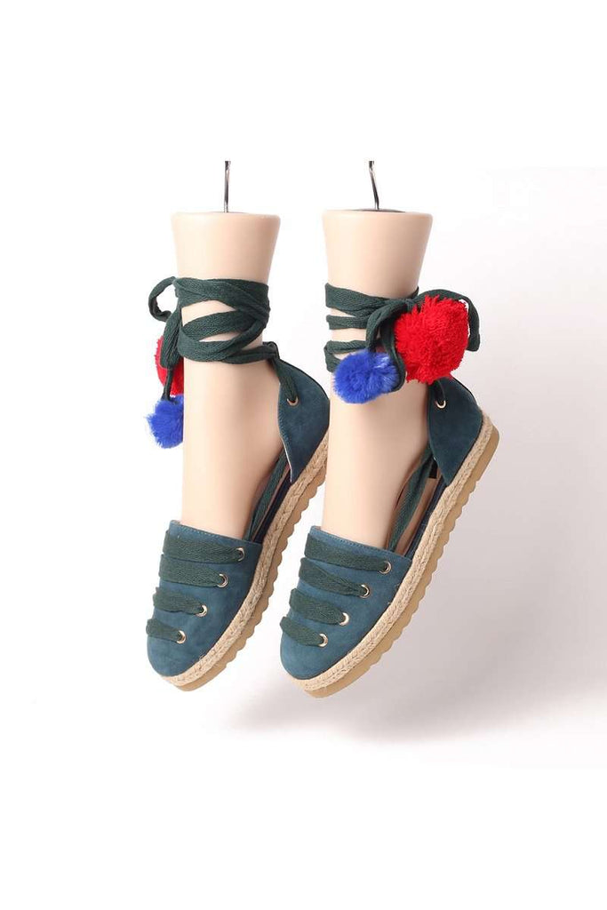 Ladies Canvas Pom Pom Lace Up Espadrille 5036 Red - House of Avenues - Designer Shoes | 香港 | 女Ã? House of Avenues