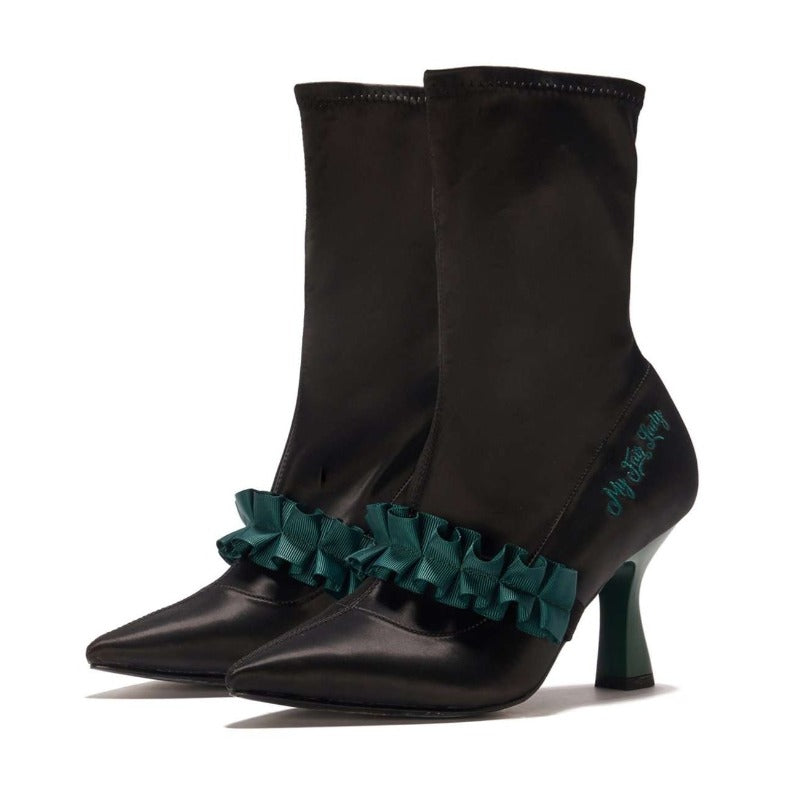Ladies Romantic Satin Ruffle Boot 5348 Black - House of Avenues - Designer Shoes | 香港 | 女Ã? House of Avenues