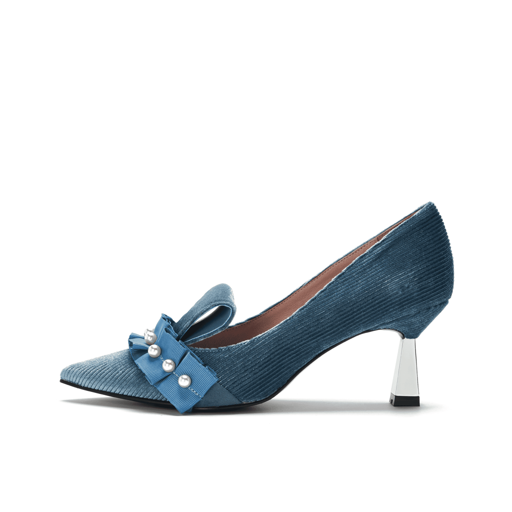Ladies Pearl Beaded Spool Heel Pumps 5350 Blue - House of Avenues - Designer Shoes | 香港 | 女Ã? House of Avenues