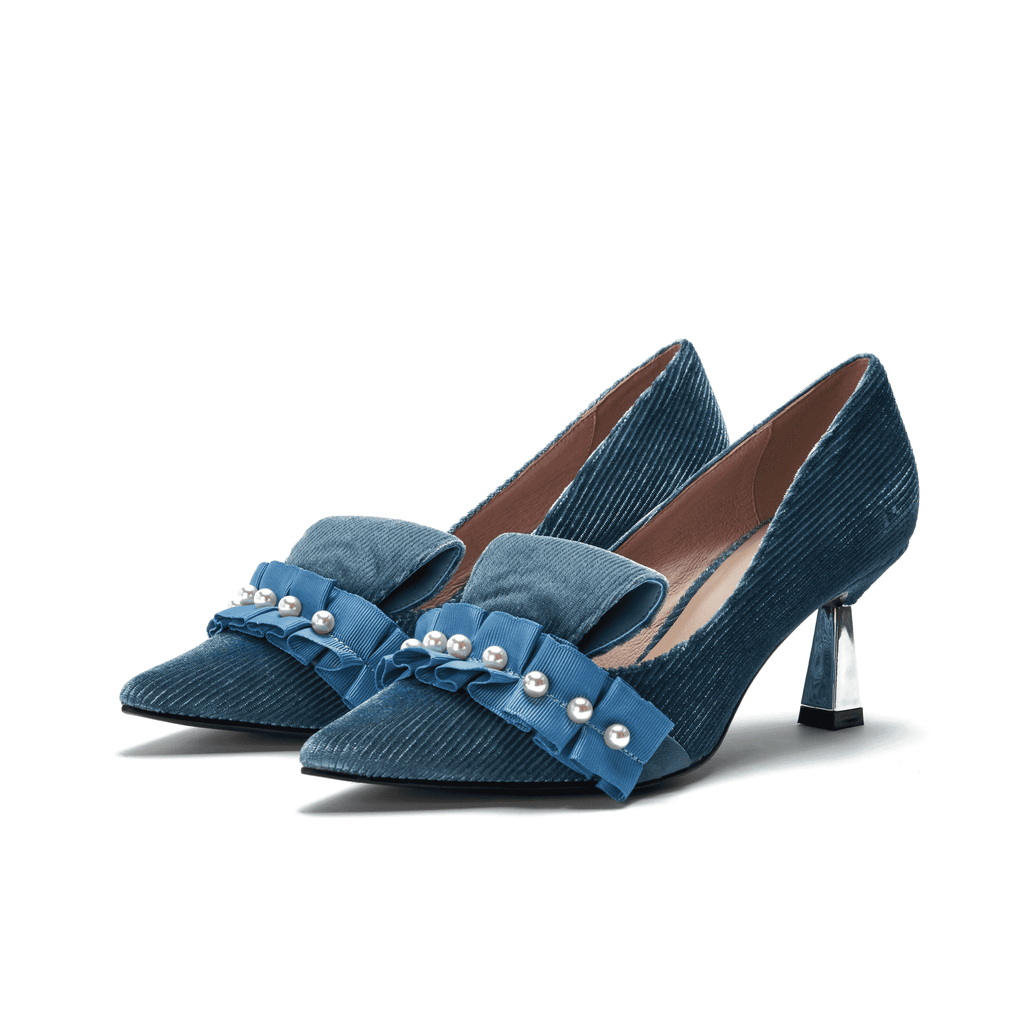 Ladies Pearl Beaded Spool Heel Pumps 5350 Blue - House of Avenues - Designer Shoes | 香港 | 女Ã? House of Avenues