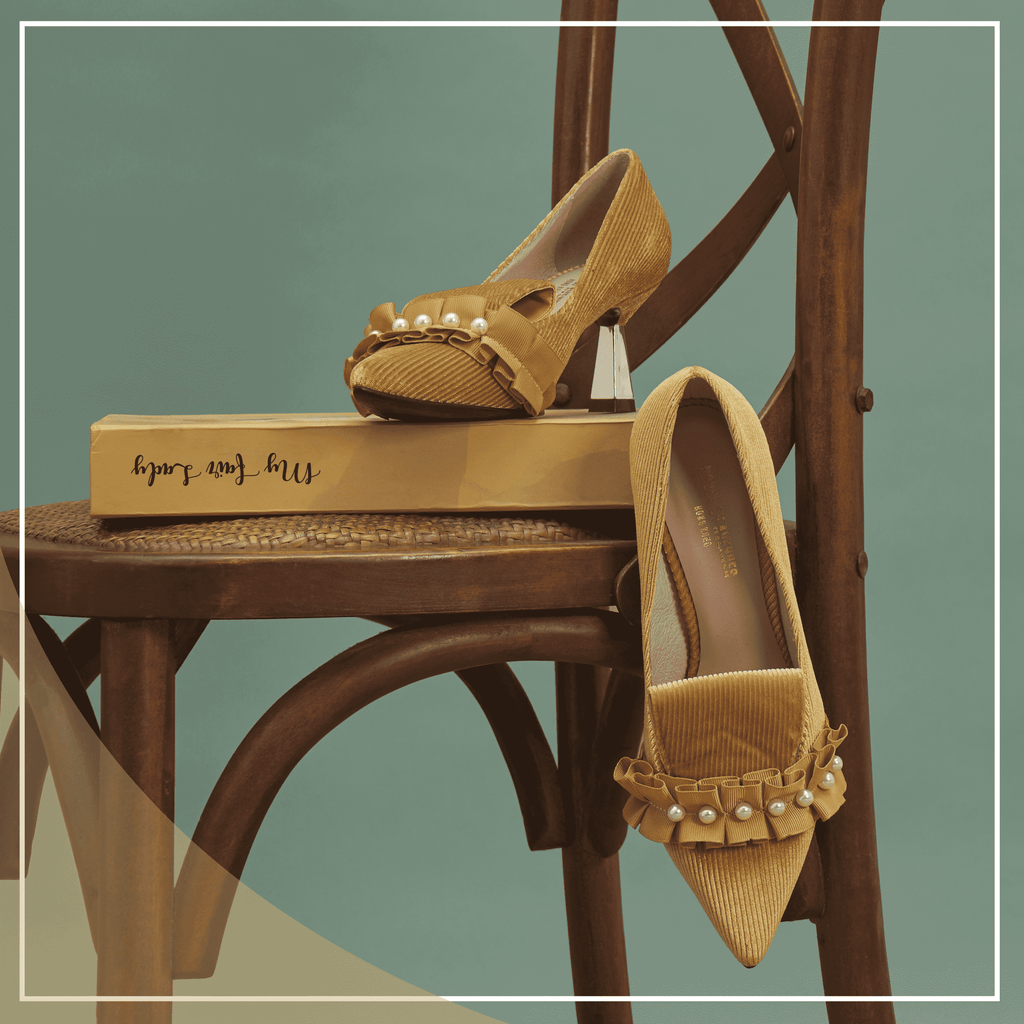 Ladies' Pearl Beaded Spool Heel Pumps 5350 Yellow - House of Avenues - Designer Shoes | 香港 | 女Ã? House of Avenues