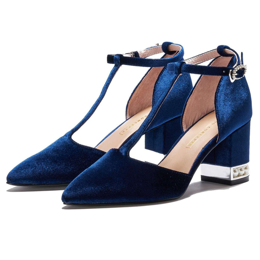 Ladies' Velvet T-Strap Heel Pumps 5360 Navy - House of Avenues - Designer Shoes | 香港 | 女Ã? House of Avenues