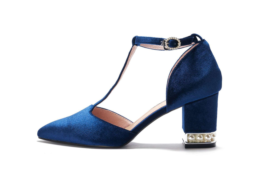 Ladies' Velvet T-Strap Heel Pumps 5360 Navy - House of Avenues - Designer Shoes | 香港 | 女Ã? House of Avenues