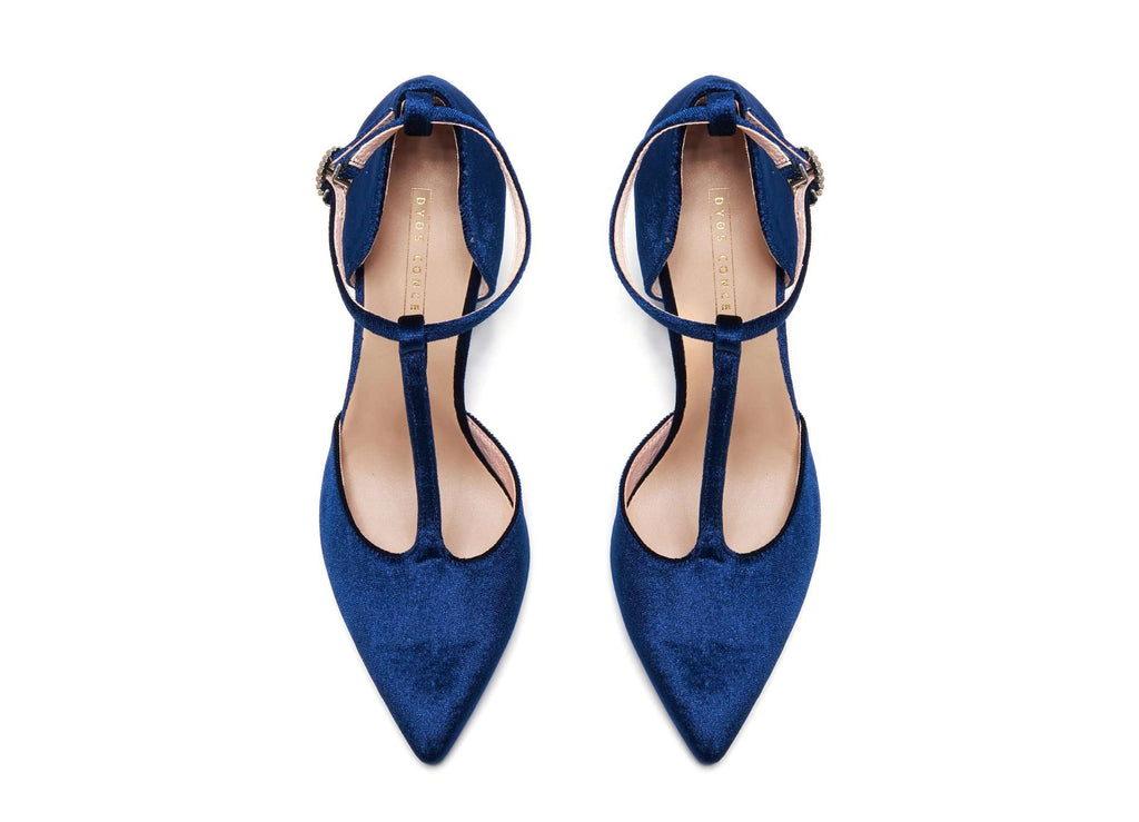 Ladies' Velvet T-Strap Heel Pumps 5360 Navy - House of Avenues - Designer Shoes | 香港 | 女Ã? House of Avenues
