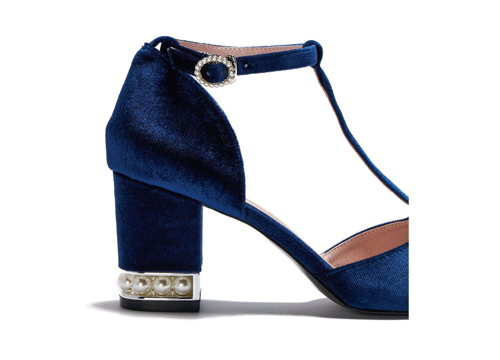 Ladies' Velvet T-Strap Heel Pumps 5360 Navy - House of Avenues - Designer Shoes | 香港 | 女Ã? House of Avenues
