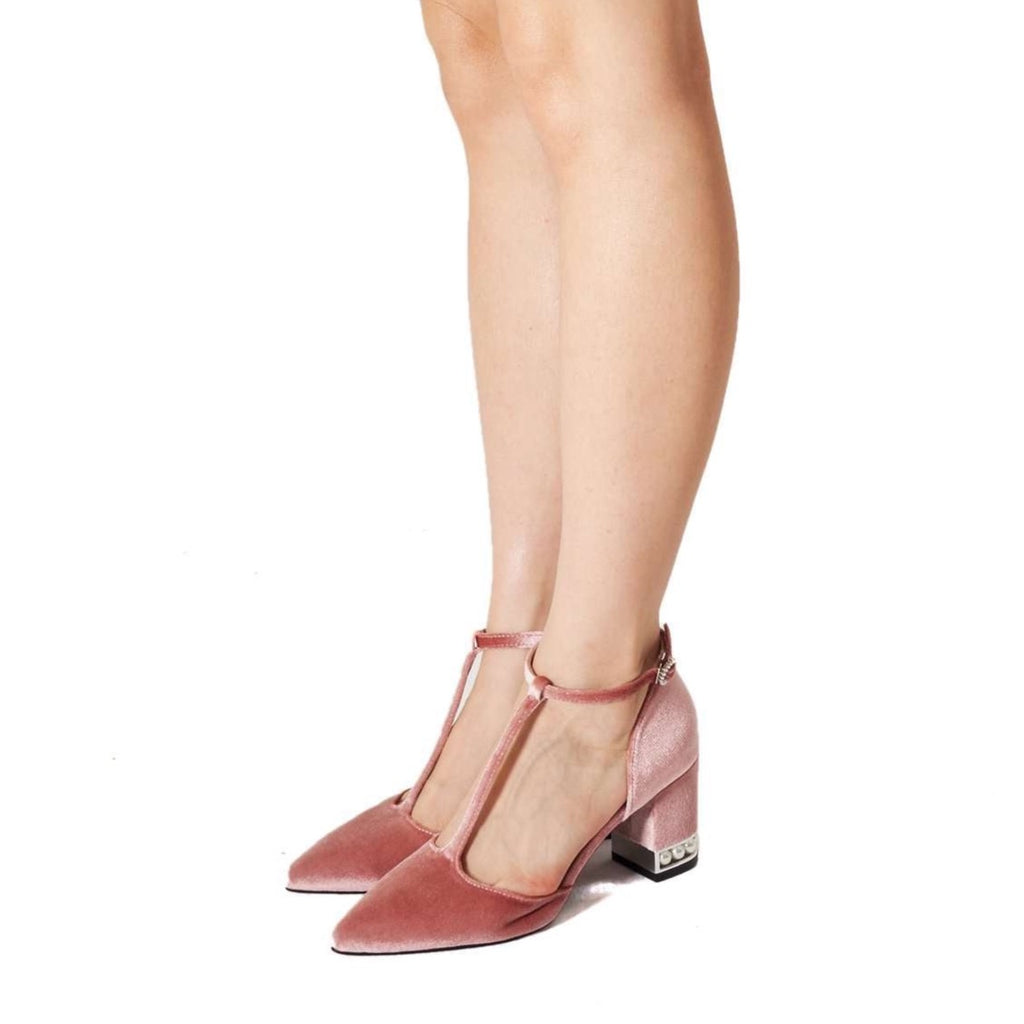 Ladies' Velvet T-Strap Heel Pumps 5360 Pink - House of Avenues - Designer Shoes | 香港 | 女Ã? House of Avenues