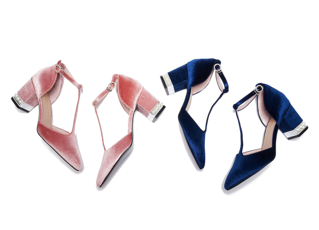 Ladies' Velvet T-Strap Heel Pumps 5360 Navy - House of Avenues - Designer Shoes | 香港 | 女Ã? House of Avenues