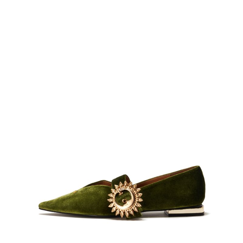 Ladies Mary Jane Velvet Flat Pumps 5421 Green - House of Avenues - Designer Shoes | 香港 | 女Ã? House of Avenues