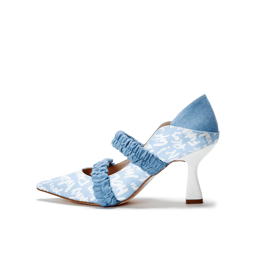 Ladies Allover Print Mary Jane Heel Pumps 5508 Light Blue - House of Avenues - Designer Shoes | 香港 | 女Ã? House of Avenues