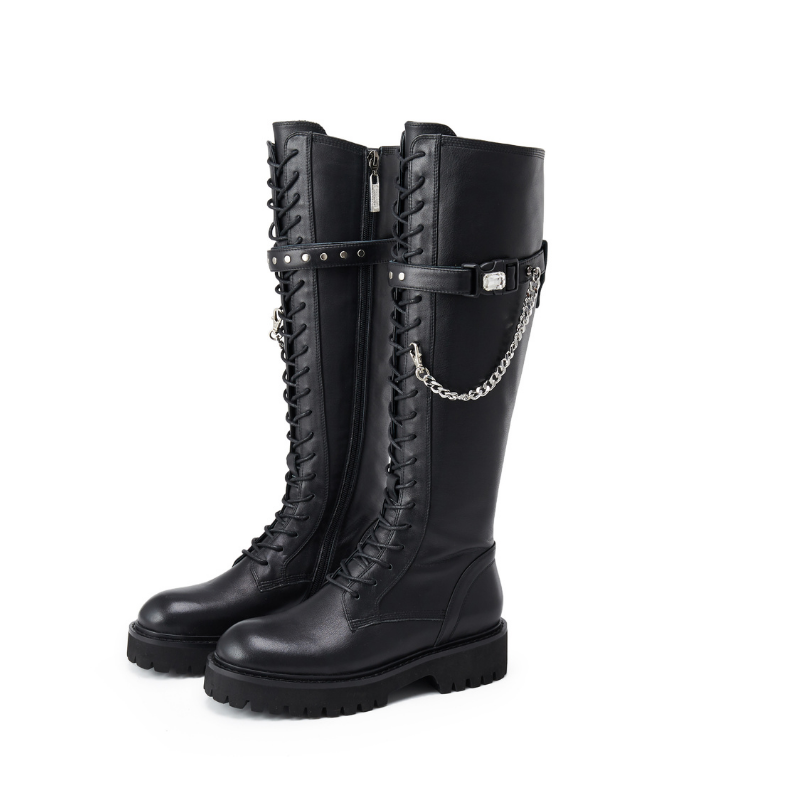 Ladies Chain Leather Combat Boot 5564 - House of Avenues - Designer Shoes | 香港 | 女Ã? House of Avenues