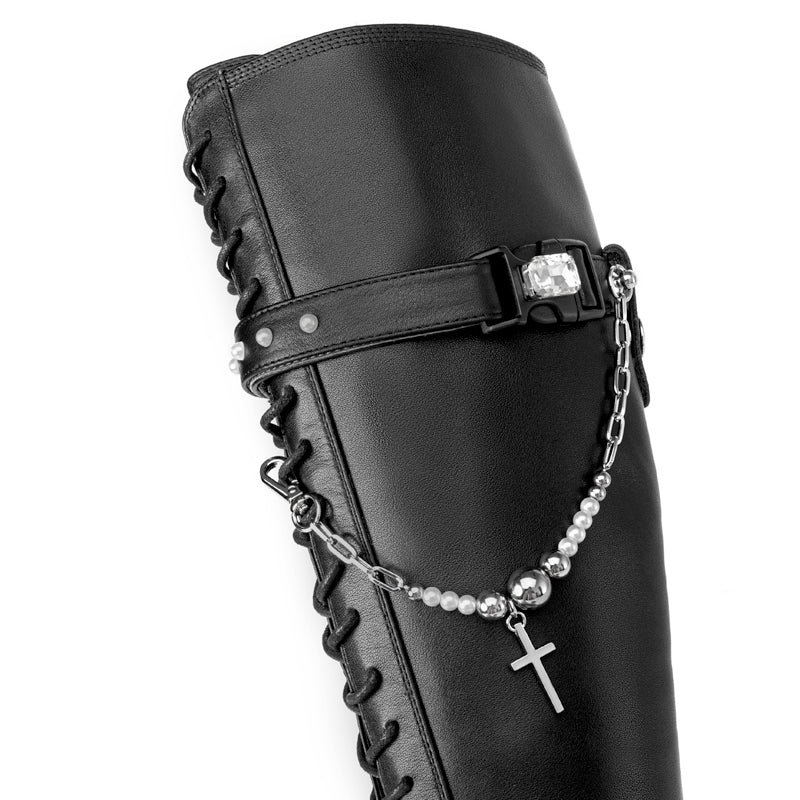 In The Name Of Love Ladies' Cross With Chain Leather Combat Boot 5564 Black - House of Avenues - Designer Shoes | 香港 | 女Ã? House of Avenues