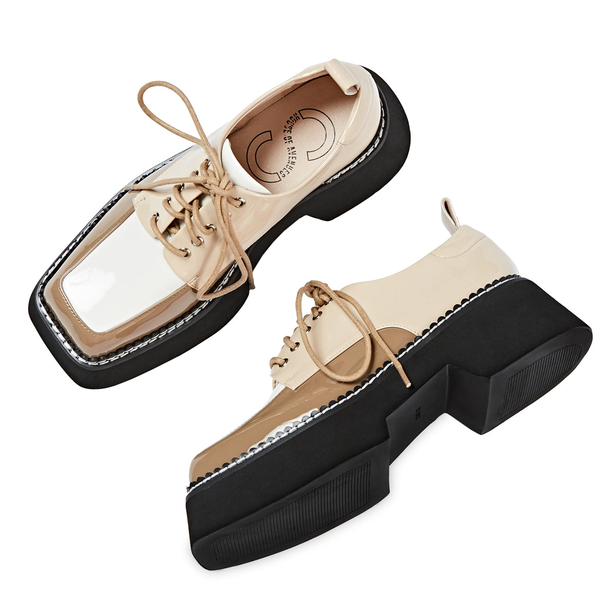 Silence Is Golden Ladies' Color Block Square Toe Oxford 5854 Beige