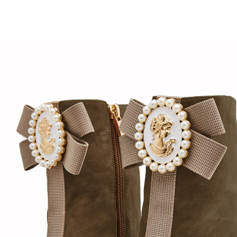 Ladies Ribbon Brooch Square Toe Bootie 5556 Taupe - House of Avenues - Designer Shoes | 香港 | 女Ã? House of Avenues