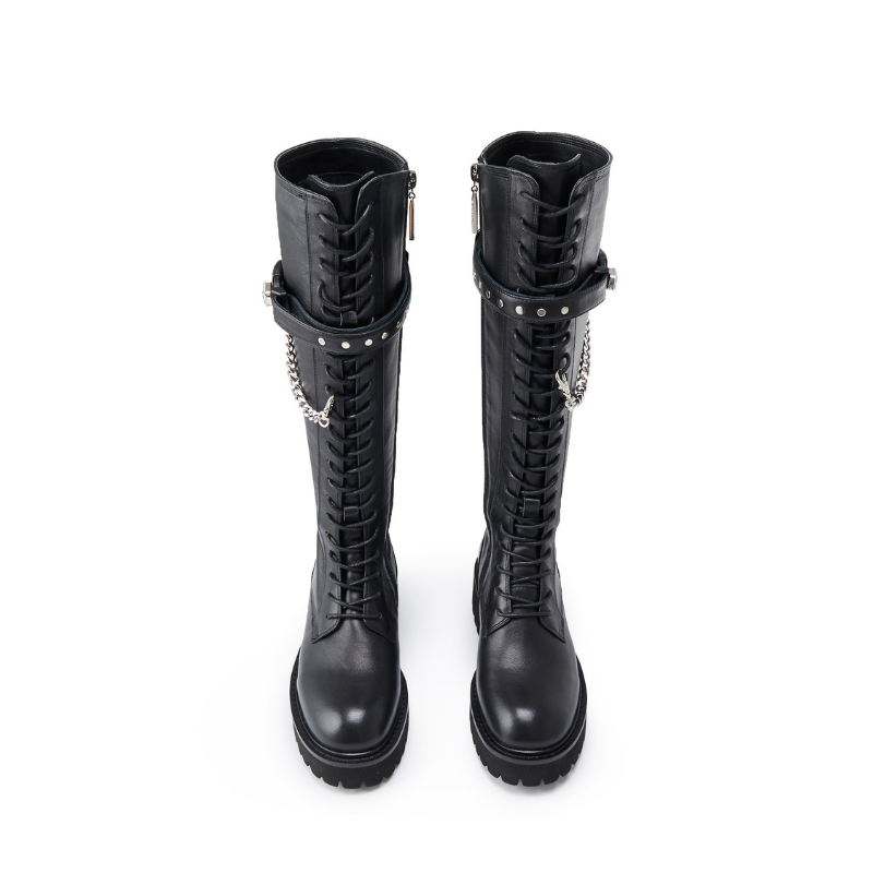 Ladies Chain Leather Combat Boot 5564 - House of Avenues - Designer Shoes | 香港 | 女Ã? House of Avenues