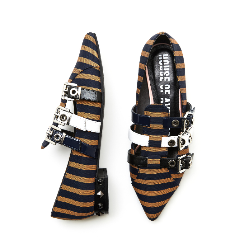 Ladies Stripe Pattern Flat Pumps 4413 Brown - House of Avenues - Designer Shoes | 香港 | 女Ã? House of Avenues