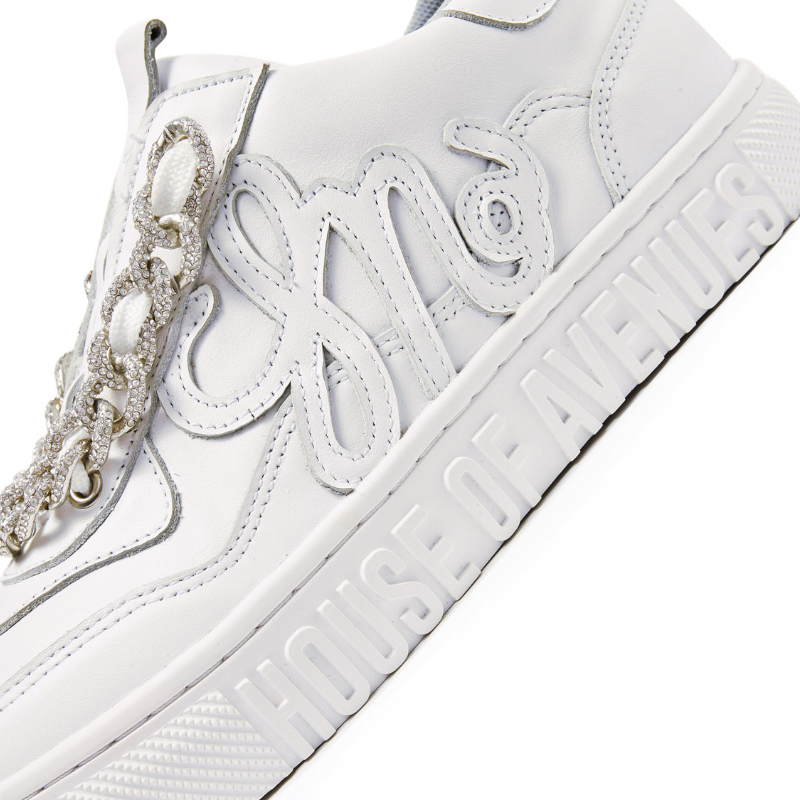 Ladies Rhinestone Chain Sneaker 5550 White - House of Avenues - Designer Shoes | 香港 | 女Ã? House of Avenues