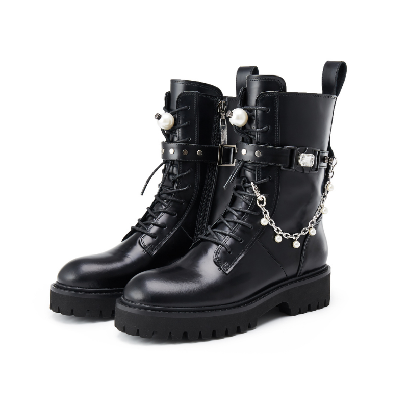 Ladies Pearl Leather Military Boot 5563 - House of Avenues - Designer Shoes | 香港 | 女Ã? House of Avenues