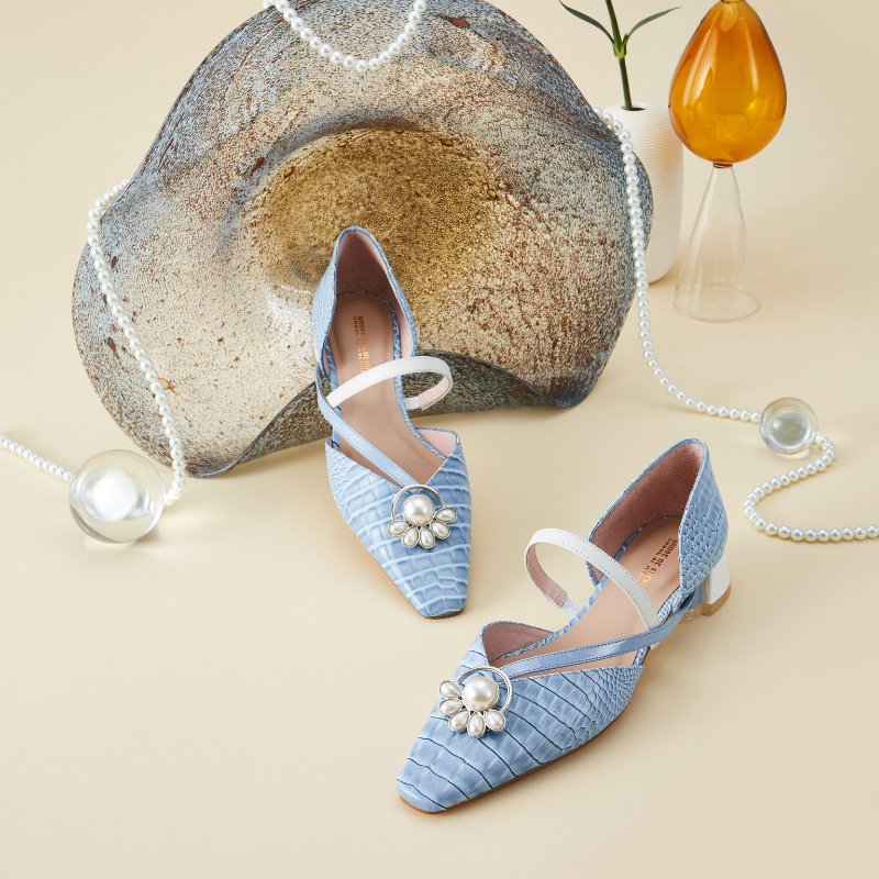 Croco Print Low Heel Mule 5641 Blue - House of Avenues - Designer Shoes | 香港 | 女Ã? House of Avenues