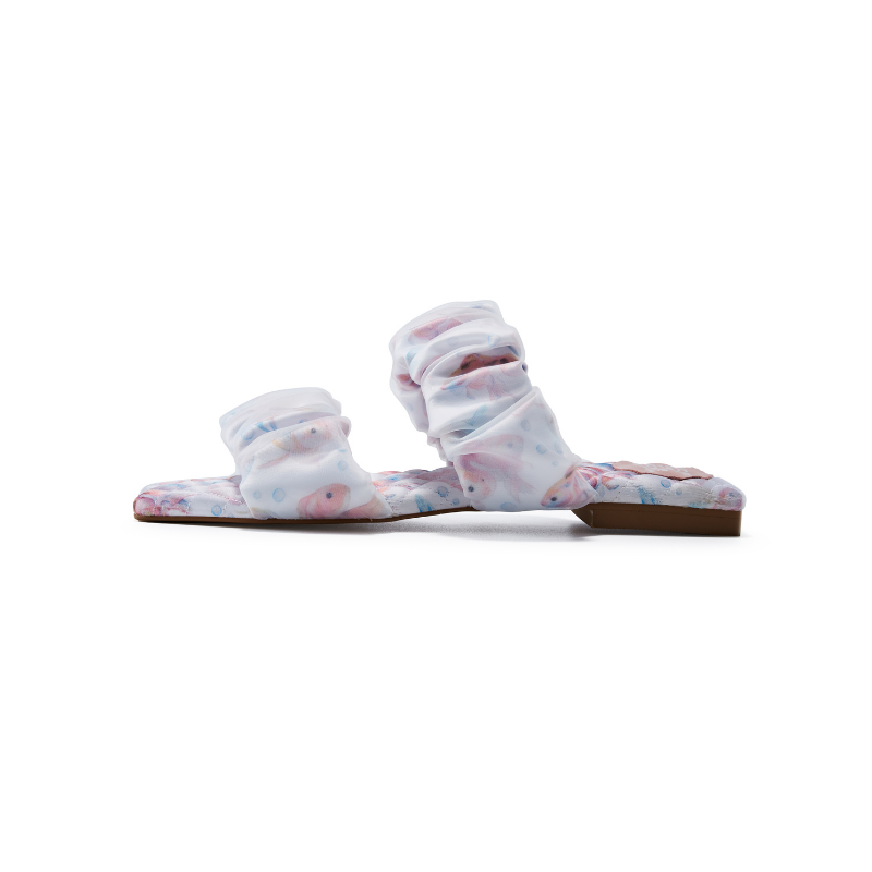 Satin Goldfish Print Flat Sandal 5619 White - House of Avenues - Designer Shoes | 香港 | 女Ã? House of Avenues