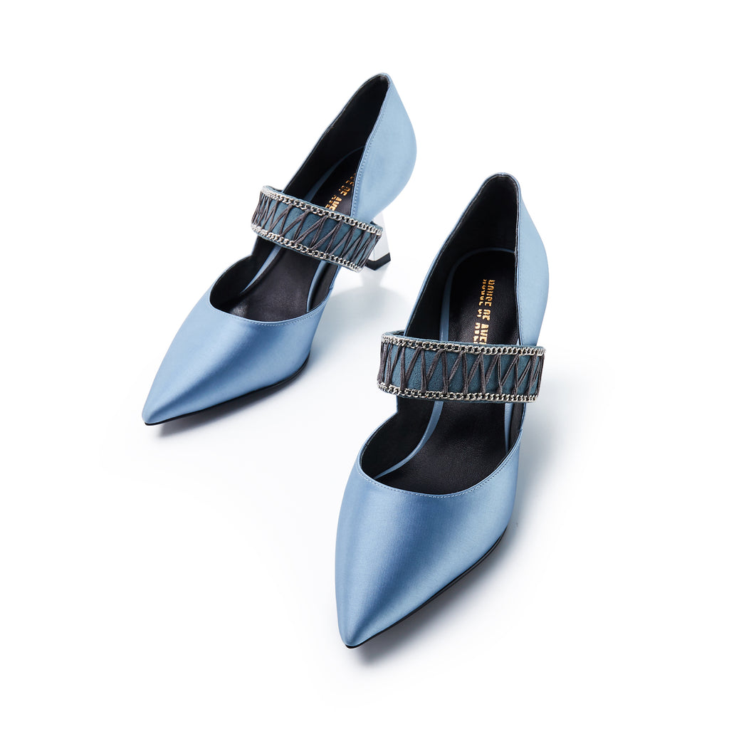 Ladies Satin Strap Mary Jane Pumps 5575 Blue - House of Avenues - Designer Shoes | 香港 | 女Ã? House of Avenues