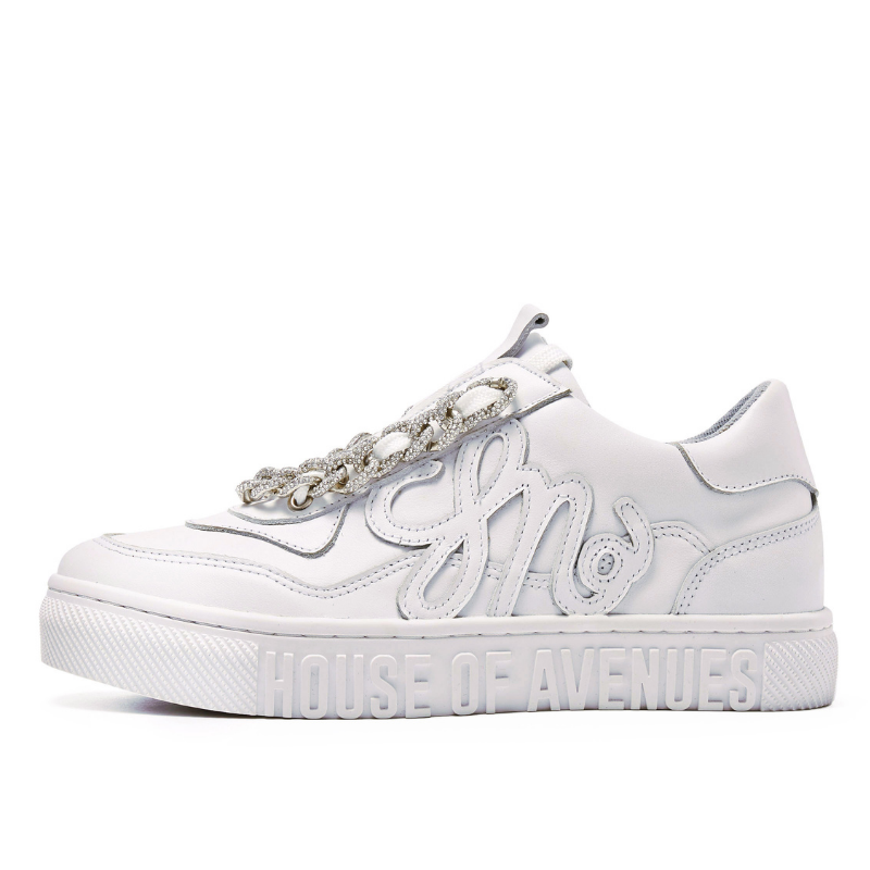 Ladies Rhinestone Chain Sneaker 5550 White - House of Avenues - Designer Shoes | 香港 | 女Ã? House of Avenues