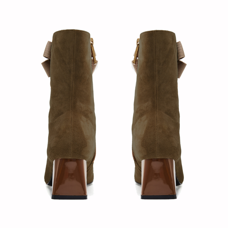 Ladies Ribbon Brooch Square Toe Bootie 5556 Taupe - House of Avenues - Designer Shoes | 香港 | 女Ã? House of Avenues