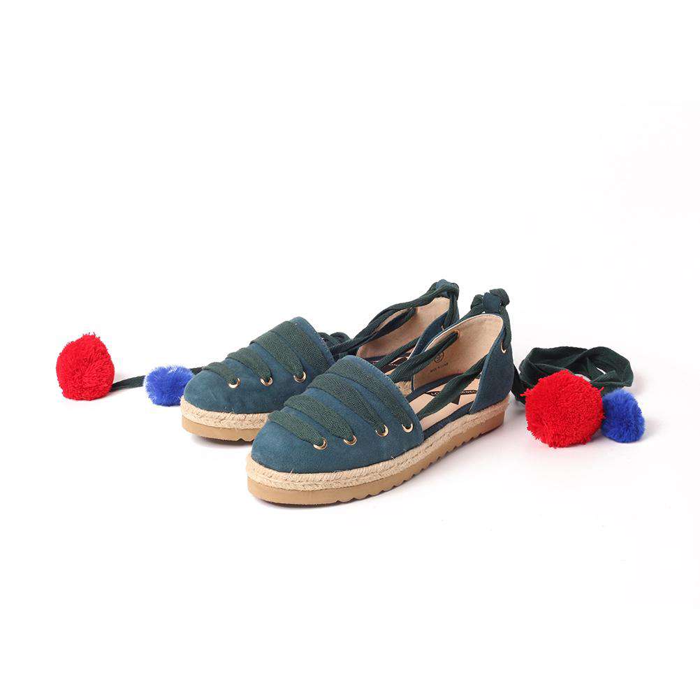 Ladies Canvas Pom Pom Lace Up Espadrille 5036 Red - House of Avenues - Designer Shoes | 香港 | 女Ã? House of Avenues
