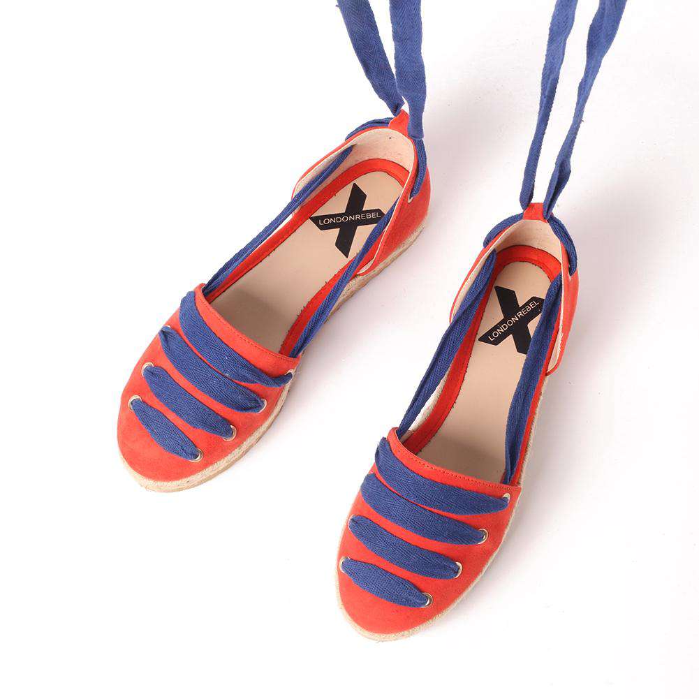 Ladies Canvas Pom Pom Lace Up Espadrille 5036 Red - House of Avenues - Designer Shoes | 香港 | 女Ã? House of Avenues