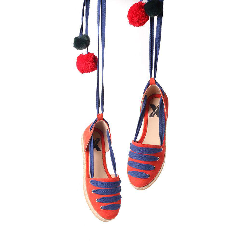 Ladies Canvas Pom Pom Lace Up Espadrille 5036 Red - House of Avenues - Designer Shoes | 香港 | 女Ã? House of Avenues