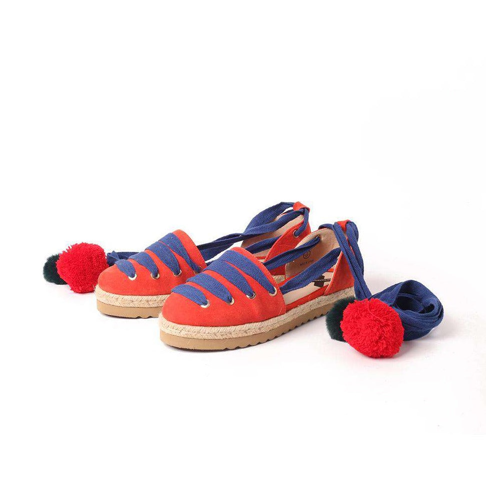Ladies Canvas Pom Pom Lace Up Espadrille 5036 Red - House of Avenues - Designer Shoes | 香港 | 女Ã? House of Avenues