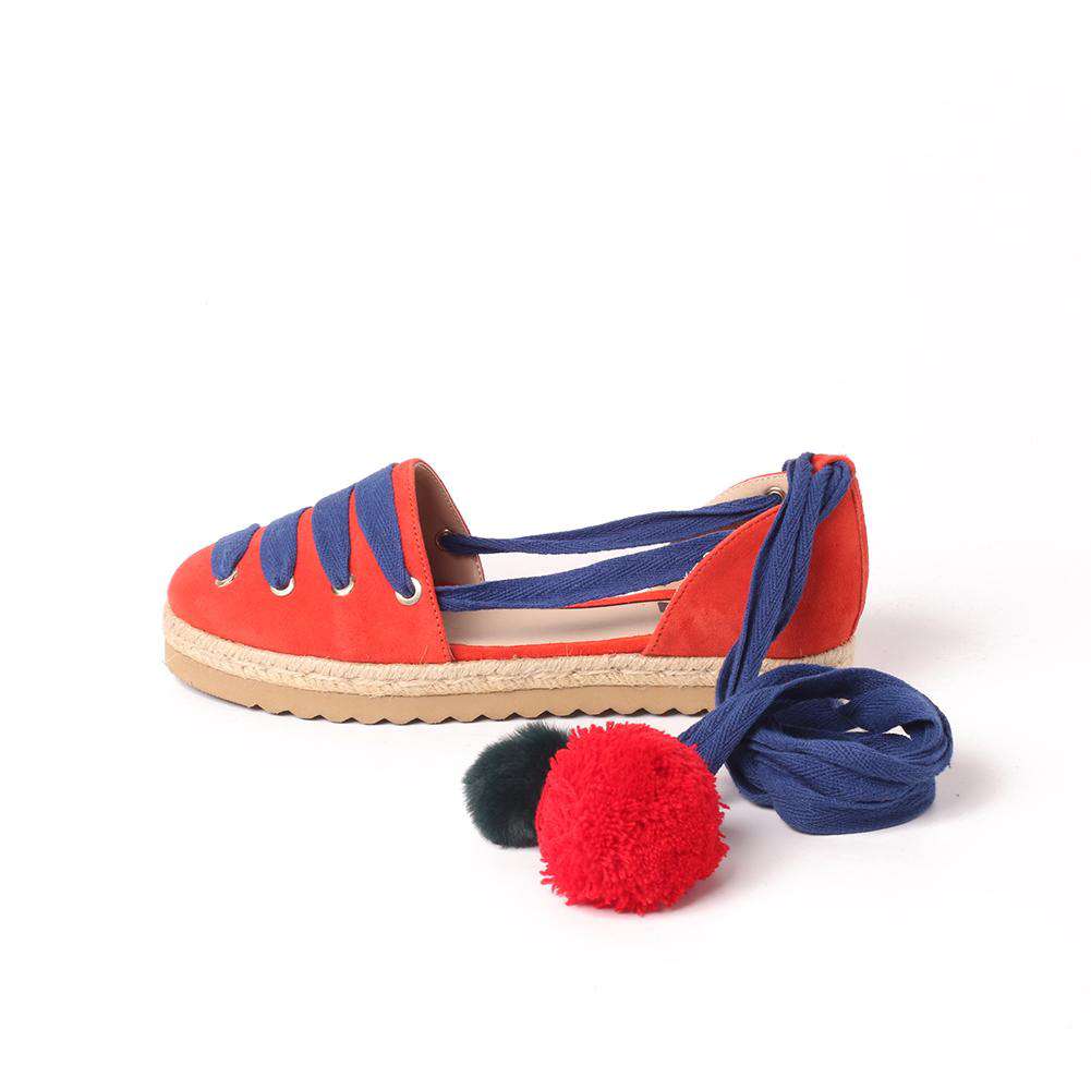 Ladies Canvas Pom Pom Lace Up Espadrille 5036 Red - House of Avenues - Designer Shoes | 香港 | 女Ã? House of Avenues