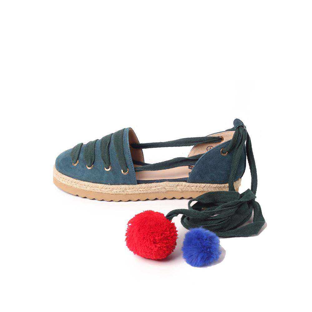 Ladies Canvas Pom Pom Lace Up Espadrille 5036 Red - House of Avenues - Designer Shoes | 香港 | 女Ã? House of Avenues