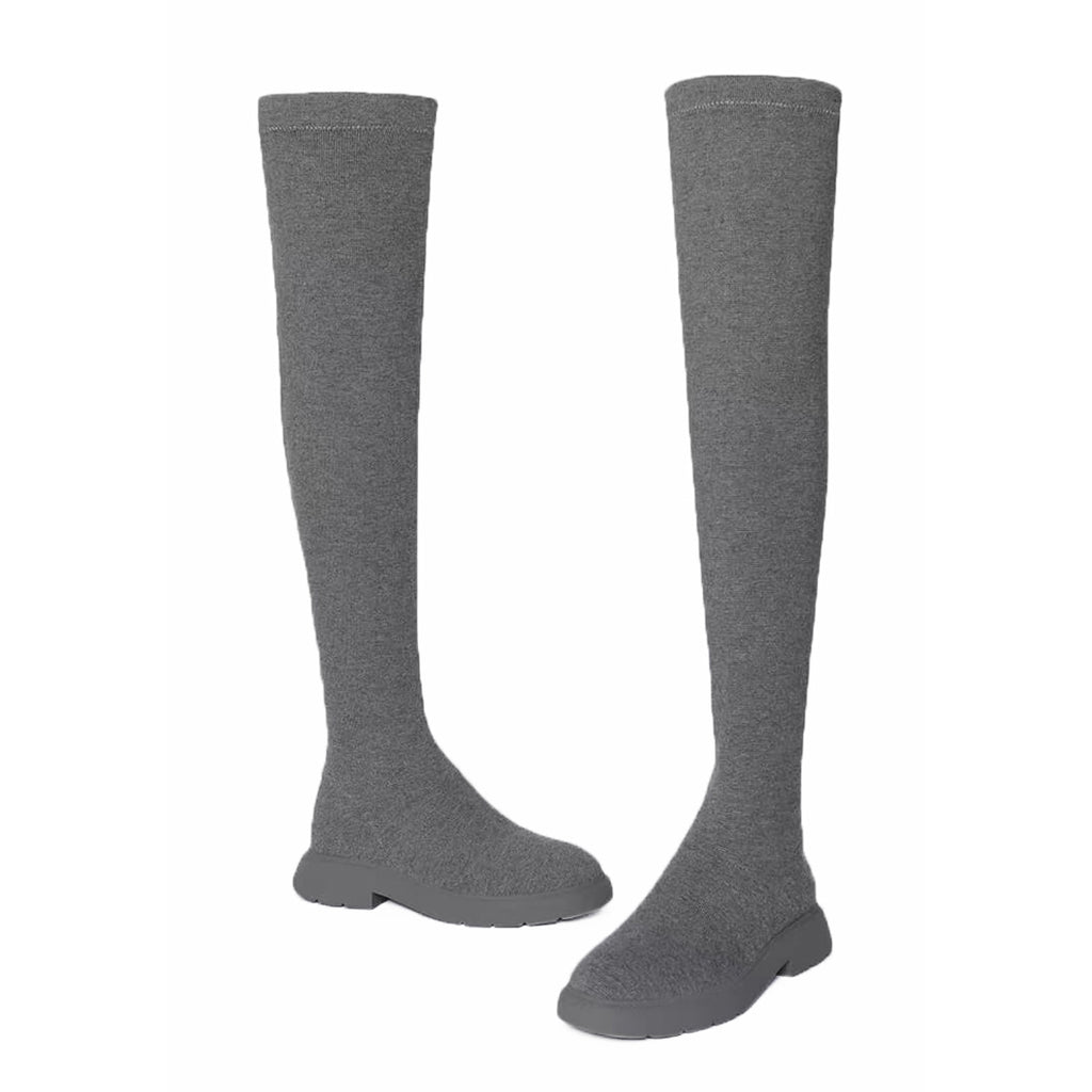 Malove Ladies' Wedge-Heel Wool Thick Overknee Low Heel Boot 5804 Grey - House of Avenues - Designer Shoes | 香港 | 女Ã? House of Avenues